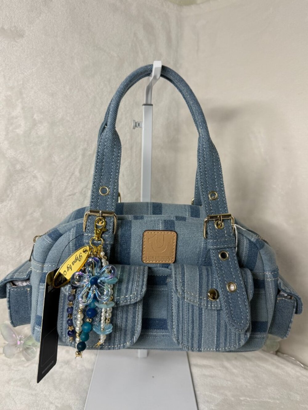 True Religion Denim Shoulder Bag NWT with Handmade Pepa by Murr Bagcharm